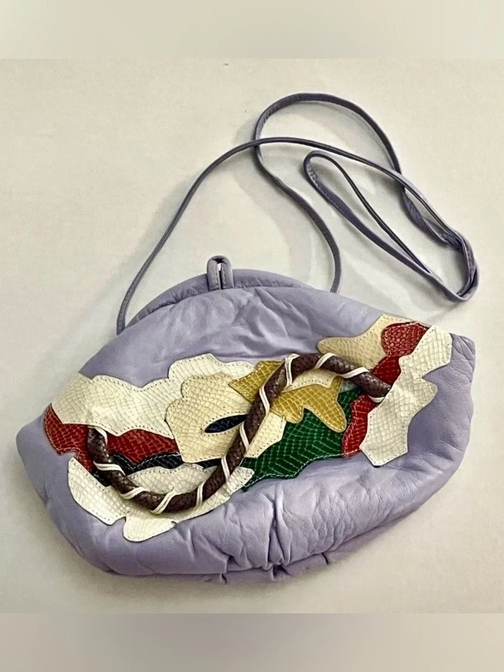 Vintage 1970s 1980s Lavender Leather Shoulder Bag Clutch